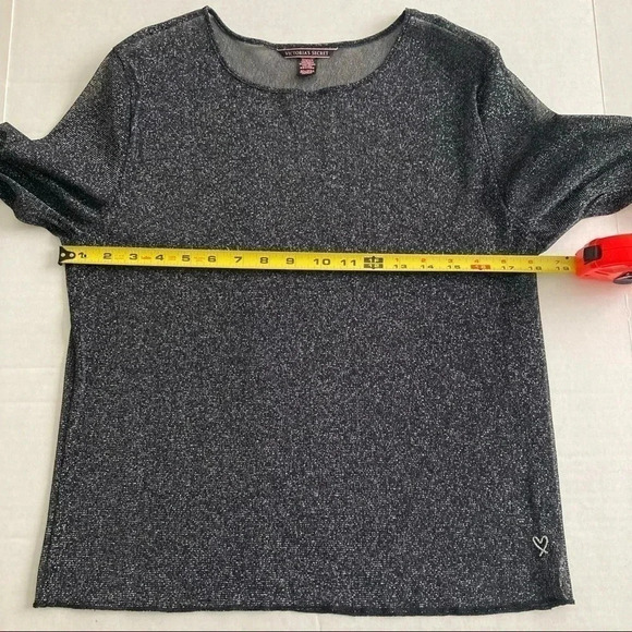 Victoria’s Secret Black Sheer Metallic Long Sleeve Shirt M/L - Picture 6 of 9